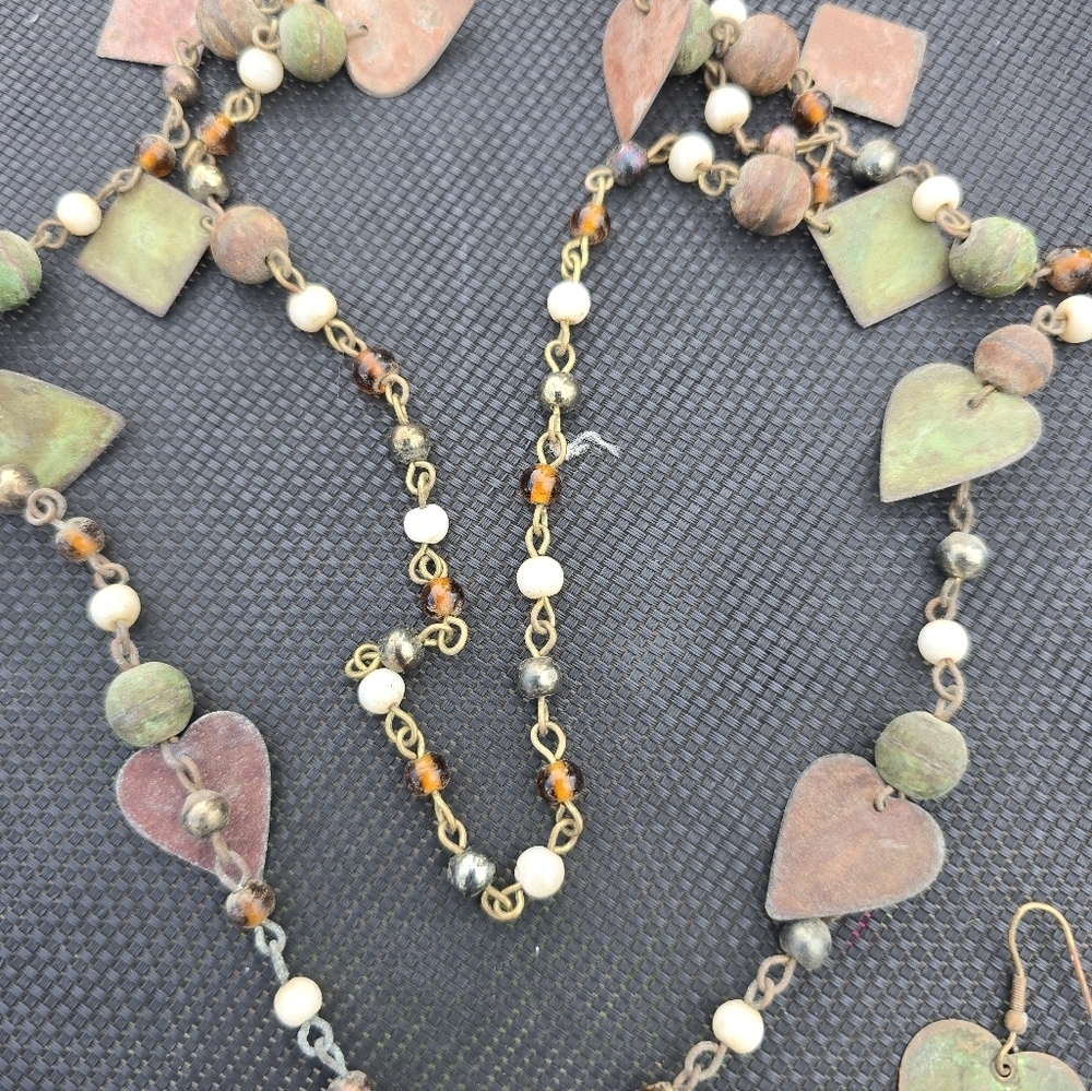 Metal Multi Colored jewelry lot Heart Boho Industrial Statement Necklace set - Picture 5 of 6
